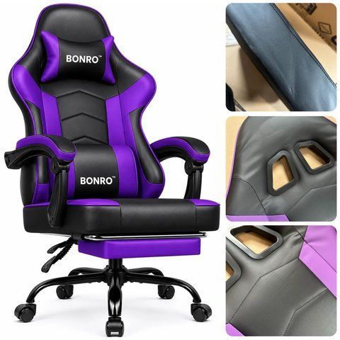 Геймерське крісло з підставкою для ніг Bonro B-203 фіолетове (009) ***** (42413189) 42413189 фото