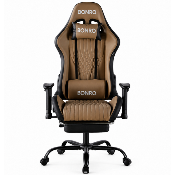 Геймерське крісло з підставкою для ніг Bonro 1002G-1 коричневе (42401211) 42401211 фото