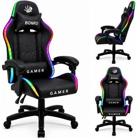 Комп'ютерне крісло Bonro Gamer з LED підсвіткою чорного кольору (B-149) (42401219) 42401219 фото