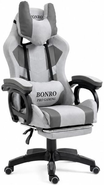 Кресло геймерское из ткани Bonro B-146 серое с подставкой для ног (42401177) 42401177 фото