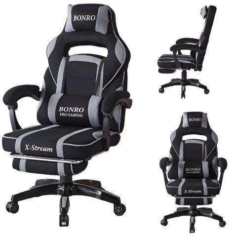 Крісло геймерське з тканини Bonro B-141 сіре з підставкою для ніг (42401110) 42401110 фото