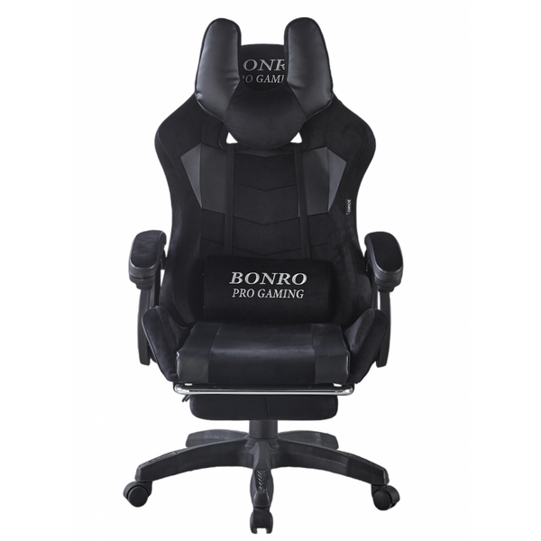 Кресло геймерское из ткани Bonro B-146 черно-серое с подставкой для ног (42401050) 42401050 фото