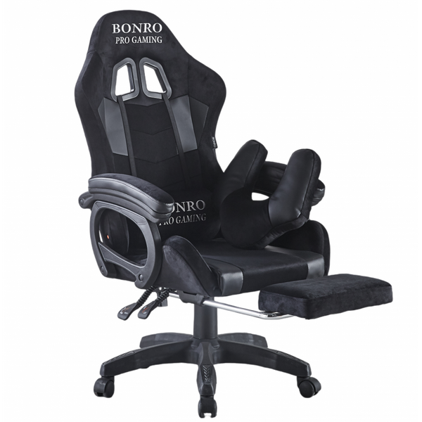 Кресло геймерское из ткани Bonro B-146 черно-серое с подставкой для ног (42401050) 42401050 фото