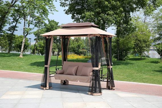 Качеля садовая с москитной сеткой 3060-1 коричневая 