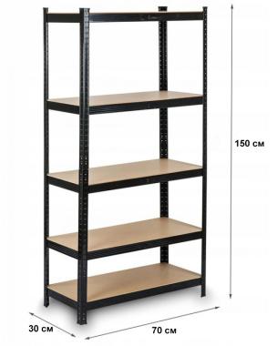 Стеллаж металлический 150х70х30см Siker GoodTool P7030 черный 5 полок 
