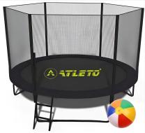 Батут с сеткой и стремянкой 252 cм Atleto Black + подарок мячик