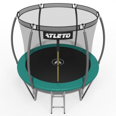 Батут детский 252 см с внутренней сеткой и стремянкой Atleto зеленый + подарок мячик 