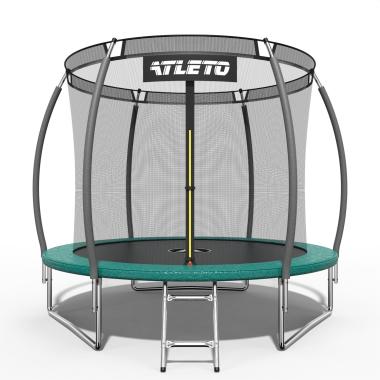 Батут детский 252 см с внутренней сеткой и стремянкой Atleto зеленый + подарок мячик 