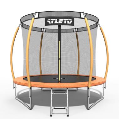 Батут детский 252 см с внутренней сеткой и стремянкой Atleto оранжевый + подарок мячик 