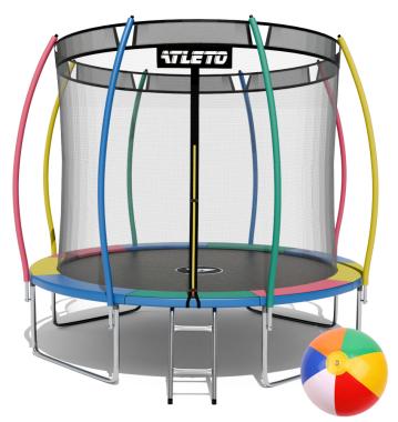  Батут Atleto  374 см з внутрішньою сіткою та драбинкою multikolor + подарунок м'ячик