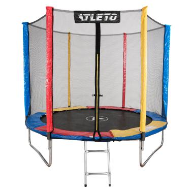 Батут Atleto 183 см с сеткой и стремянкой multikolor + подарок мячик 