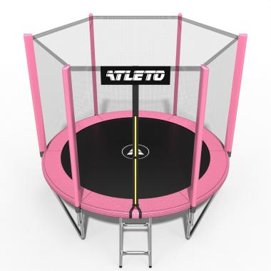 Батут детский с сеткой и стремянкой 183 см Atleto розовый + подарок мячик 
