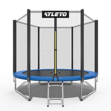 Батут детский с сеткой и стремянкой 252 см Atleto + подарок мячик 
