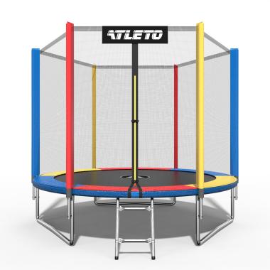 Батут Atleto 252 см с сеткой и стремянкой multikolor +  в подарок мячик 