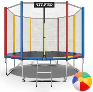 Батут Atleto 374 см с сеткой и стремянкой multikolor + подарок мячик 
