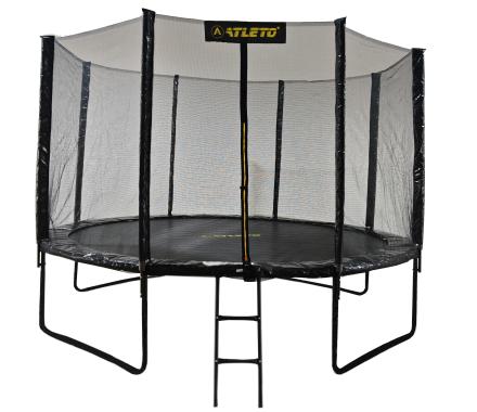 Батут с сеткой и стремянкой 374 см Atleto Black + подарок мячик 