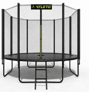 Батут с сеткой и стремянкой 374 см Atleto Black + подарок мячик 