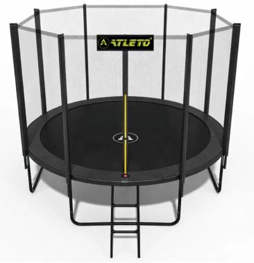 Батут с сеткой и стремянкой 374 см Atleto Black + подарок мячик 