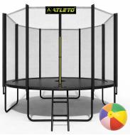 Батут с сеткой и стремянкой 374 см Atleto Black + подарок мячик