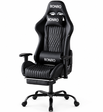 Геймерское кресло с подставкой для ног Bonro 1002G-1 черное 