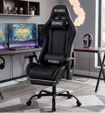 Геймерское кресло с подставкой для ног Bonro 1002G-1 черное 