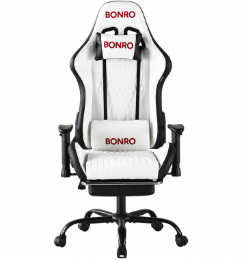 Геймерское кресло с подставкой для ног Bonro 1002G-1 белое 