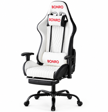 Геймерское кресло с подставкой для ног Bonro 1002G-1 белое 
