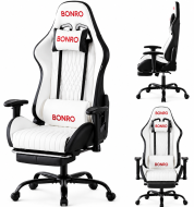 Геймерское кресло с подставкой для ног Bonro 1002G-1 белое