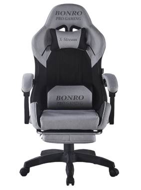 Кресло геймерское из ткани Bonro B-145 черно-серое с подставкой для ног 