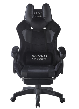  Крісло геймерське з тканини Bonro B-146 чорно-сіре з підставкою для ніг
