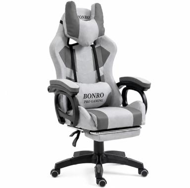 Кресло геймерское из ткани Bonro B-146 серое с подставкой для ног 