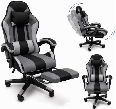 Кресло геймерское из ткани + 2 подушки Bonro B-963 черно-серое 