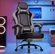 Кресло офисное с подставкой для ног Bonro B-059 серое