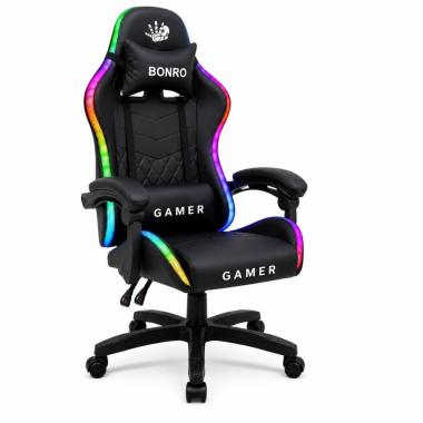  Комп'ютерне крісло Bonro Gamer з LED підсвіткою чорного кольору (B-149)