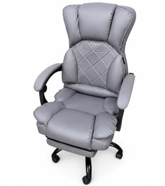  Офісне крісло з екошкіри Bonro Premium з підставкою для ніг сіре (B-366)