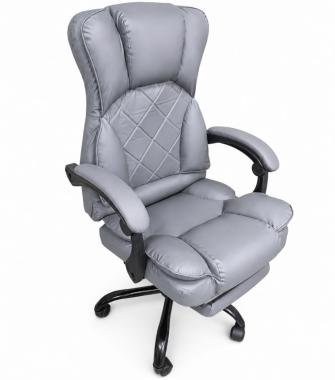  Офісне крісло з екошкіри Bonro Premium з підставкою для ніг сіре (B-366)