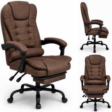  Крісло офісне на колесах Bonro B-6071 коричневий з підставкою для ніг