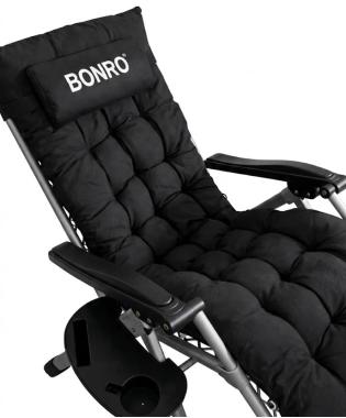 Шезлонг кресло садовый, туристический Bonro B-04 черный + подушка 