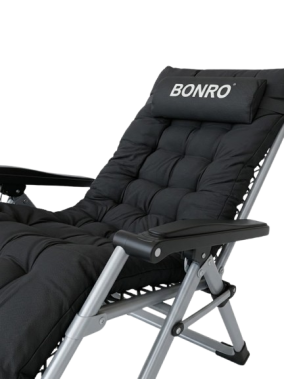 Шезлонг кресло садовый, туристический Bonro B-04 черный + подушка 