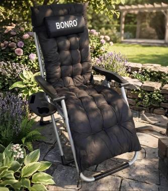 Шезлонг кресло садовый, туристический Bonro B-04 черный + подушка 