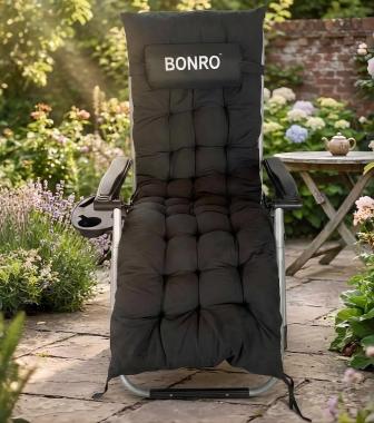 Шезлонг кресло садовый, туристический Bonro B-04 черный + подушка 