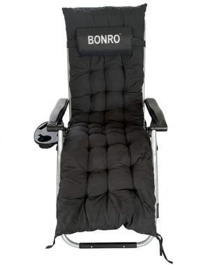 Шезлонг кресло садовый, туристический Bonro B-04 черный + подушка 
