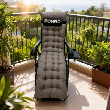 Шезлонг лежак с подушкой и подстаканником Bonro B-06 серый 120 кг 