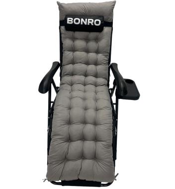 Шезлонг лежак с подушкой и подстаканником Bonro B-06 серый 120 кг 