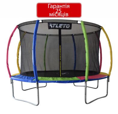  Батут Atleto  374 см з внутрішньою сіткою та драбинкою multikolor + подарунок м'ячик
