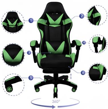  Крісло геймерське Bonro B-810 зелене з підставкою для ніг 