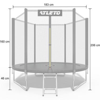 Батут детский с сеткой и стремянкой 183 см Atleto черный + подарок мячик 
