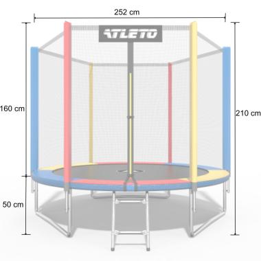 Батут Atleto 252 см с сеткой и стремянкой multikolor +  в подарок мячик 