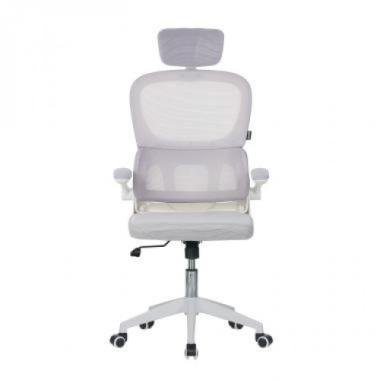  Крісло офісне на колесах із підголівником Bonro B-122 біло-сіре (272)