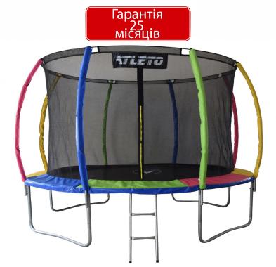  Батут Atleto 404 см з внутрішньою сіткою та драбинкою multikolor + подарунок м'ячик